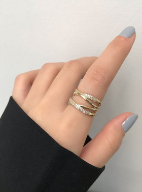 交叉开口可调节酷女孩风蹦迪戒指