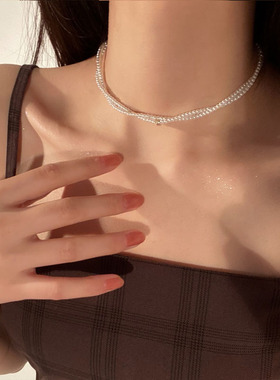 女双层缠绕珍珠项链潮