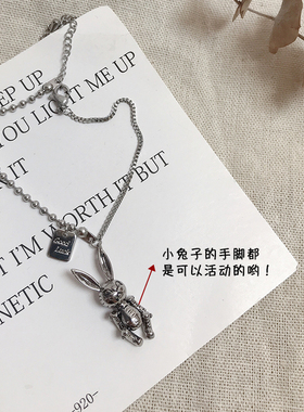 冷淡风小兔子手链ins小众设计幸运兔吊牌土酷饰品情侣手链潮个性