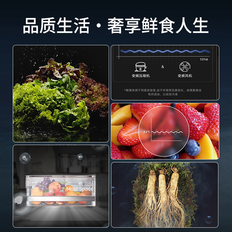 西屋575L大容量法式家用超薄变频多门四开门无霜电冰箱一级能效