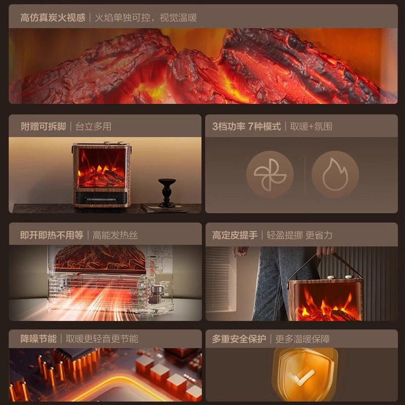 艾美特取暖器壁炉暖风机电暖器取暖炉冬季家用电暖气仿真政府补贴,淘宝优惠券,粉丝福利购,淘宝优惠卷