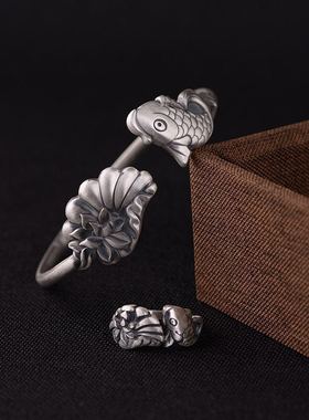 哑光复古年年有余送礼手工老银匠