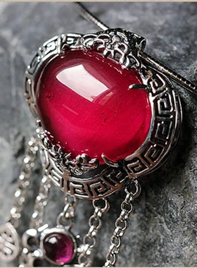 复古流苏毛衣链老银匠手工吊坠