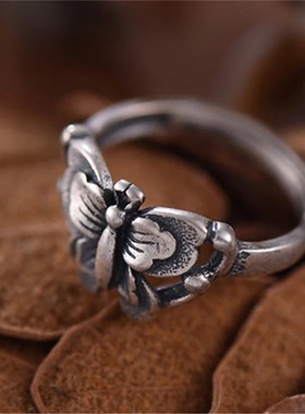 开口调节镂空蝴蝶名族风女友s925