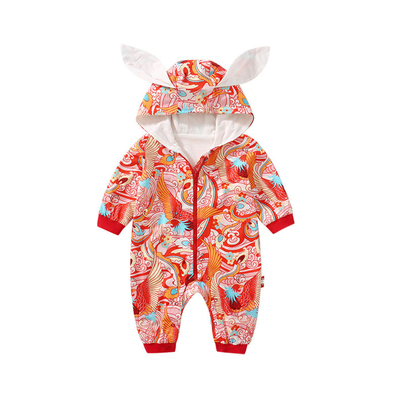 新生兔帽连体衣服纯棉夹绒夹棉哈衣 妙贝辛连身衣/爬服/哈衣