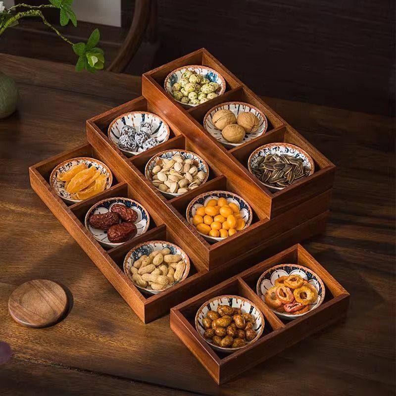 九宫格干果盘水果零食盘客厅围炉家用点心木质托盘分格盘火锅拼盘,淘宝优惠券,粉丝福利购,淘宝优惠卷