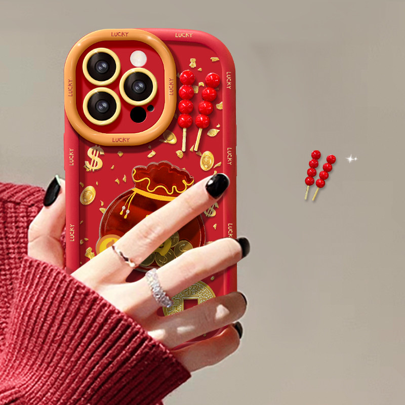 适用苹果16pro手机壳红色2025本命年新女款14promax福袋贴件15plus泡芙iPhone13硅胶12/11高级感8/7p防摔xr套