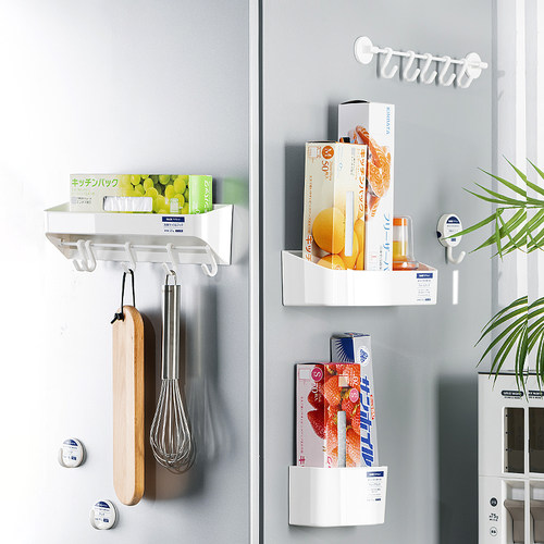 asvel 免打孔磁吸珐琅板冰箱侧面杂物收纳筐口罩卷纸保鲜膜置物架 - 图0