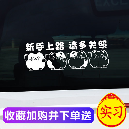 新手上路车贴创意文字实习女司机请多关照贴纸搞笑警示提示反光贴 - 图2