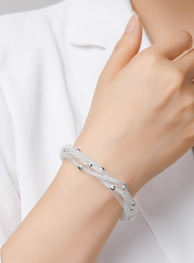 ADHORA意大利18K金工艺S925银五条镂空网链间镭射珠手链