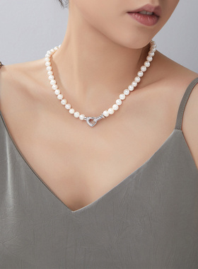 adhora闪耀爱心淡水珍珠项链简约气质锁骨链高级感毛衣链秋冬新款