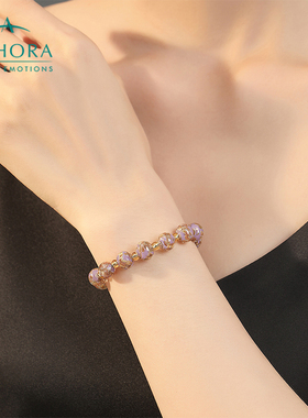 ADHORA意式轻奢S925银梦幻紫24K金箔琉璃珠手串手链