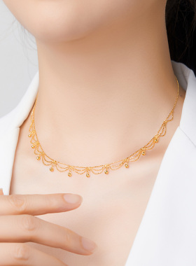 ADHORA蕾丝项链S925银波浪流苏泪滴欧美风时尚轻奢推拉可调项链