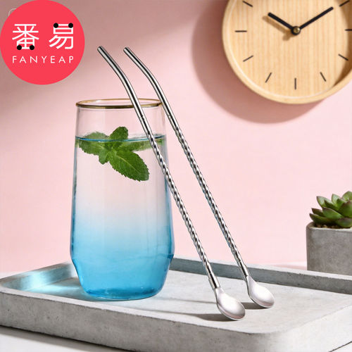 吸管勺C1pn008-吸管搅拌勺子一体两用饮料吸管勺子饮管长柄勺子 - 图0