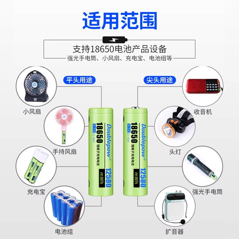 倍量18650锂电池正品充电器大容量3.7v强光手电筒专用小风扇4.2v