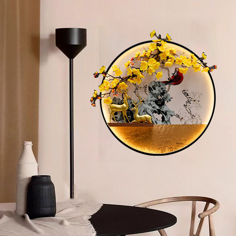 新中式圆形玄关装饰画带led亮灯发光壁画仿真梅客厅过道挂画葫芦,淘宝优惠券,粉丝福利购,淘宝优惠卷