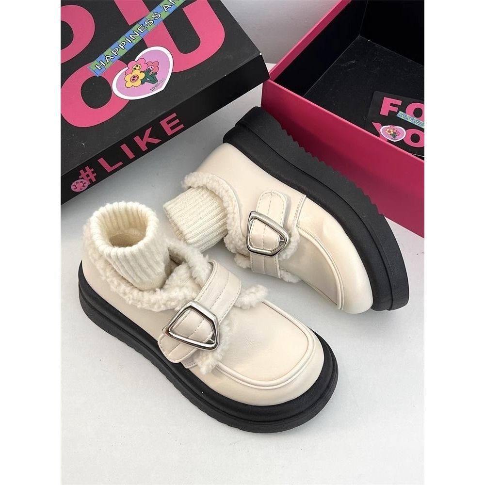 松糕厚底小皮鞋女秋冬新款网红加棉加绒玛丽珍鞋乐福鞋ins潮,淘宝优惠券,粉丝福利购,淘宝优惠卷