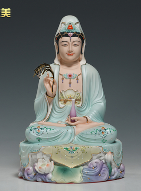 微美陶瓷精工彩绘坐岩四圣像摆件