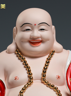 微美德化瓷精工中式大红弥勒佛像