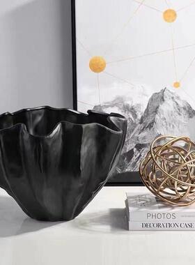 树脂黑色异形花器北欧轻奢创意家居客厅玄关办公室桌面装饰品摆件