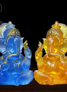 印度象头神象鼻神水琉璃红财神收银台玄关摆件东南亚欢喜天财神像