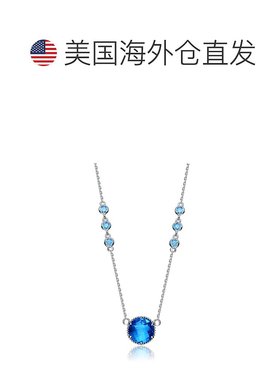 自营 GENEVIVE 纯银蓝色托帕石立方氧化锆吊饰项链 - 蓝色 美国奥
