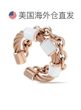 自营Charriol St. Tropez 不锈钢和粉红色 PVD 白色珐琅电缆和链