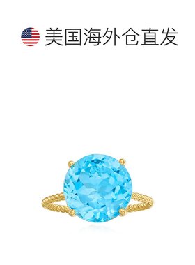 自营 Ross-Simons 14 克拉黄金天蓝色托帕石扭绳戒指 蓝色 美国奥