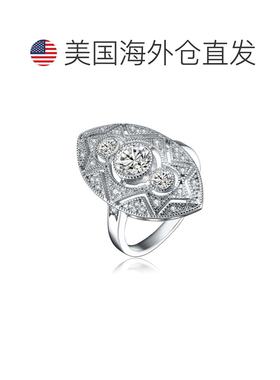 自营 GENEVIVE 纯银透明圆形立方氧化锆花丝戒指 - 银白色 美国奥