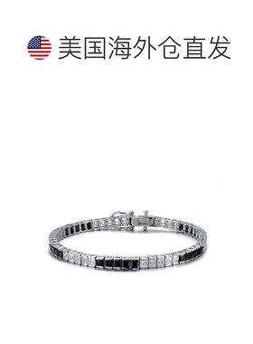 自营 genevive纯银白金镀彩色方晶锆石 5x5 口音手链 - 缟玛瑙黑