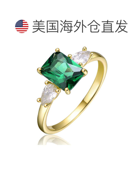 自营geneviveGV 纯银 14k 黄金镀祖母绿和方晶锆石 3 石 美国奥