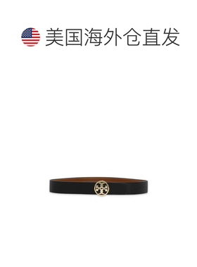 自营tory burch黑色棕色标志性金属扣双面皮革腰带-黑色 美国奥