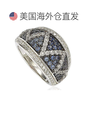 自营 Suzy Levian 纯银和 18K 金蓝宝石和钻石密钉之字形戒指 -