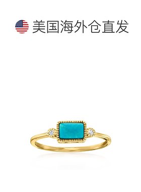 自营 Ross-Simons 14 克拉黄金绿松石和钻石重音戒指 - 白色 美国