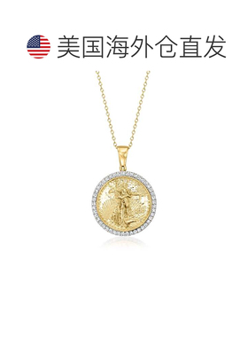 自营Ross-Simons 钻石复制品自由女神硬币吊坠项链，18kt 黄金镀