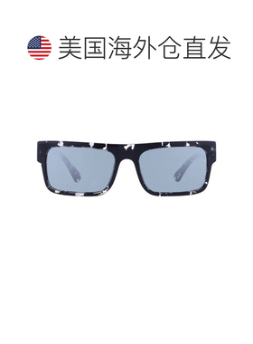 自营Prada Light Blue MIrror Silver Rectangular Men's Sunglas