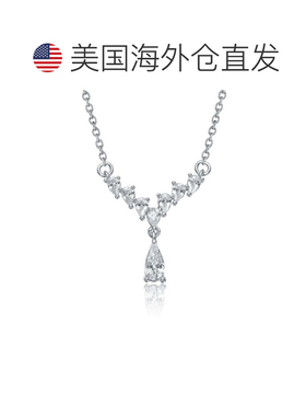 自营genevive纯银镀白金，镶嵌透明渐变方晶锆石 Y 形项链 - 白色