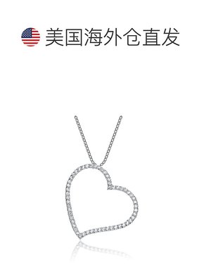 自营 GENEVIVE 纯银立方氧化锆心形吊坠项链 - 银白色 美国奥莱直