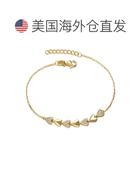自营geneviveGV 纯银 14k 黄金镀方晶锆石密镶心形印章 美国奥莱