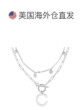 adornia抗锈镀银五彩纸屑和回形针分层字母开关项链 - silver-c