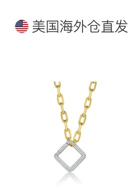 自营 genevive14k 镀金优雅链带闪亮钻石三角纯银吊坠项链方晶锆