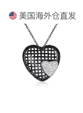 自营 geneviveC.Z.纯银镀黑心形蕾丝吊坠 - 黑色 美国奥莱直发