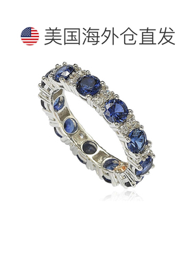 自营Suzy Levian 纯银圆形切割蓝宝石和钻石口音永恒戒指 - 蓝色