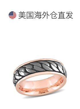 自营 Mimi & Max 罗纹设计男士戒指，镀玫瑰色纯银，黑色镀铑 -