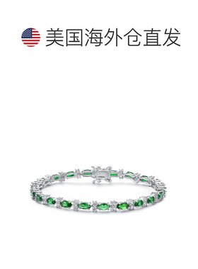 GENEVIVE 纯银透明和绿色方晶锆石网球手链 - 绿色 【美国奥莱】