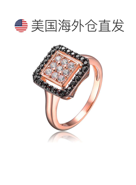 自营genevive纯银 18k 玫瑰金镀黑色和透明方晶锆石密镶戒指 - 玫