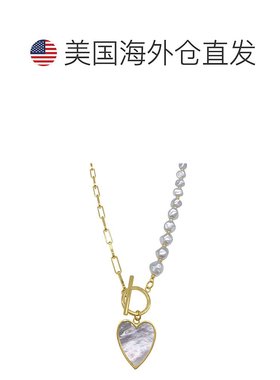 自营 Adornia 珍珠和链心形套环项链 - 白色吊坠 美国直发奥莱