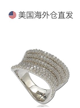 自营Suzy Levian 方晶锆石纯银密钉波浪形交叉戒指 - 白色 美国奥