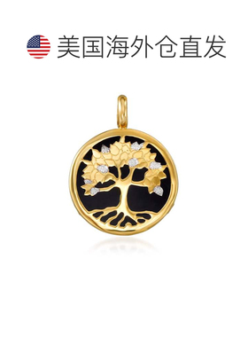 自营Ross-Simons 黑色缟玛瑙生命之树吊坠 14 克拉黄金 - 黑色 美