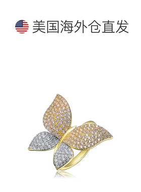 自营 genevive 纯银 14k 镀金钻石立方氧化锆大花园蝴蝶戒指 - 金